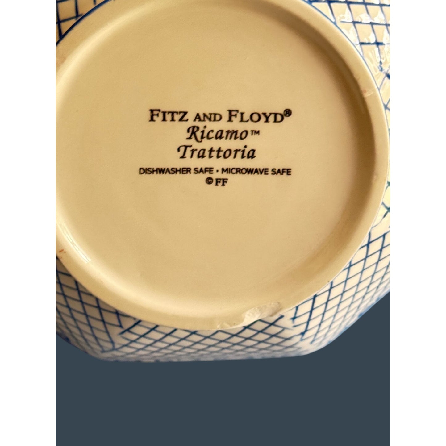 Fitz Floyd Ricamo Trattoria Octagonal Ceramic Bowl Yellow & Blue 6 1/4"