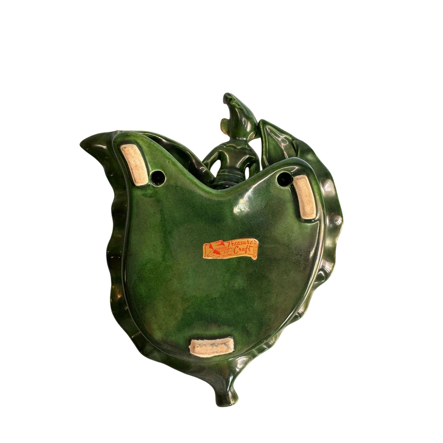 Vintage Treasure Craft Elf Wall Pocket Green Ceramic Leaf Mid Century 8"