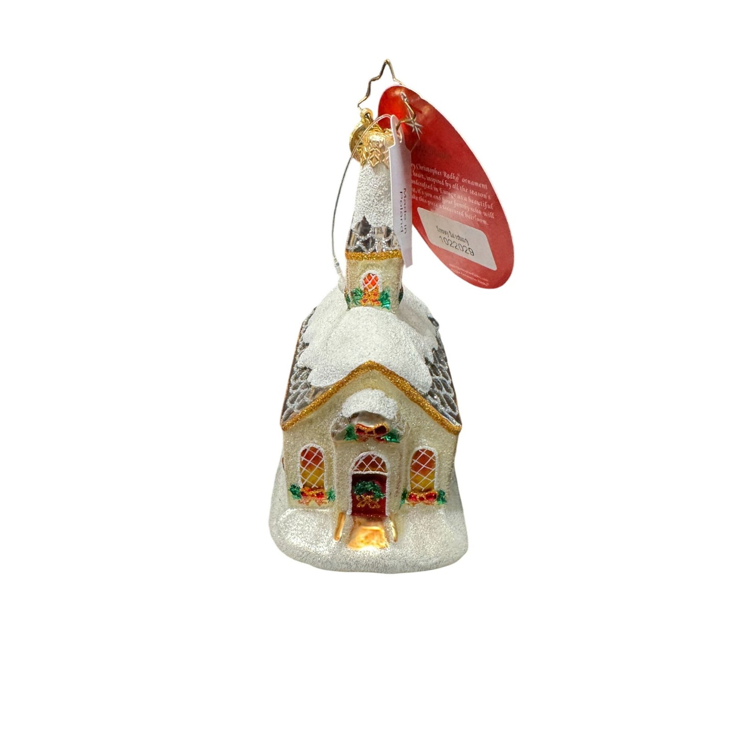 Christopher Radko Snowy Sanctuary Blown Glass Church Ornament 2024 5" X 3 1/2" White & Gold Holiday Decor