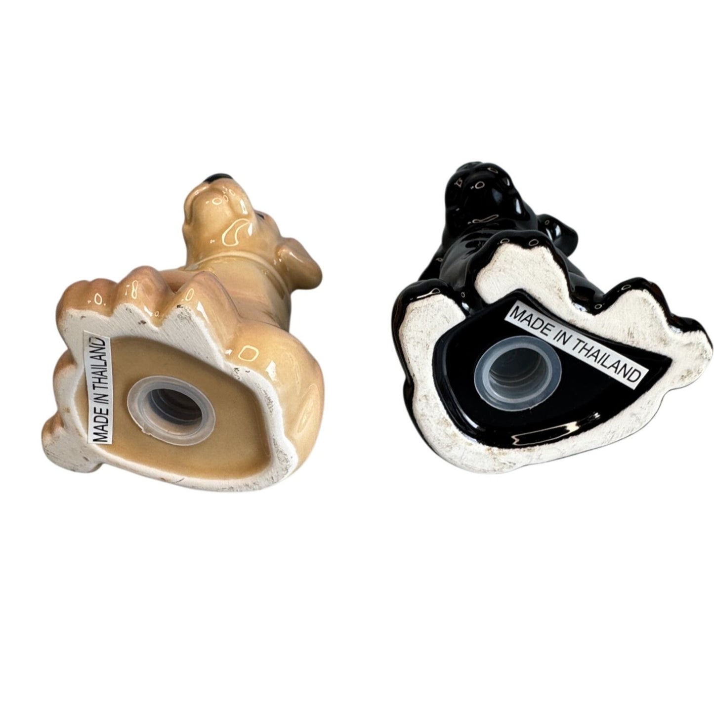 Labrador Dog Salt Pepper Shakers Tan Black Ceramic Made In Thailand 3.5"