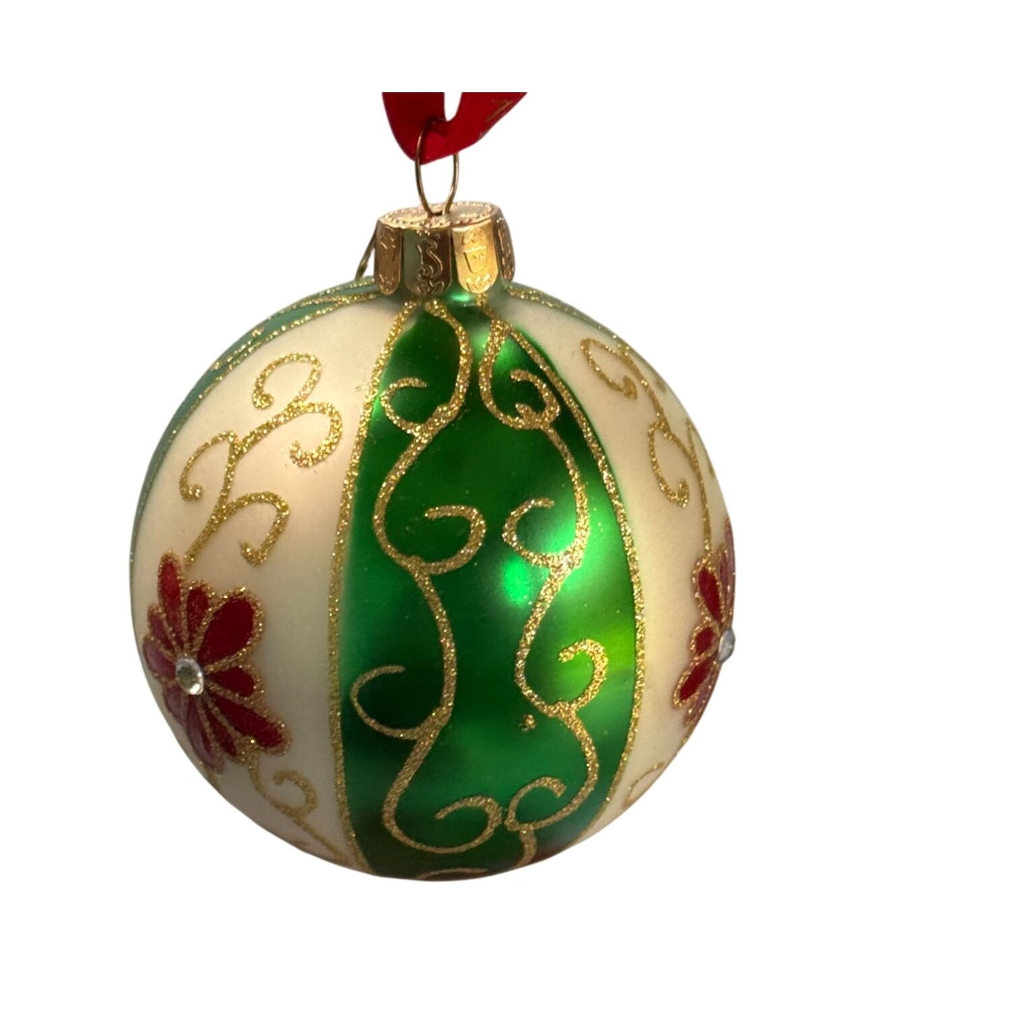 Waterford Holiday Heirlooms Green Swirl Ball Ornament 3.5" Ball Floral Design