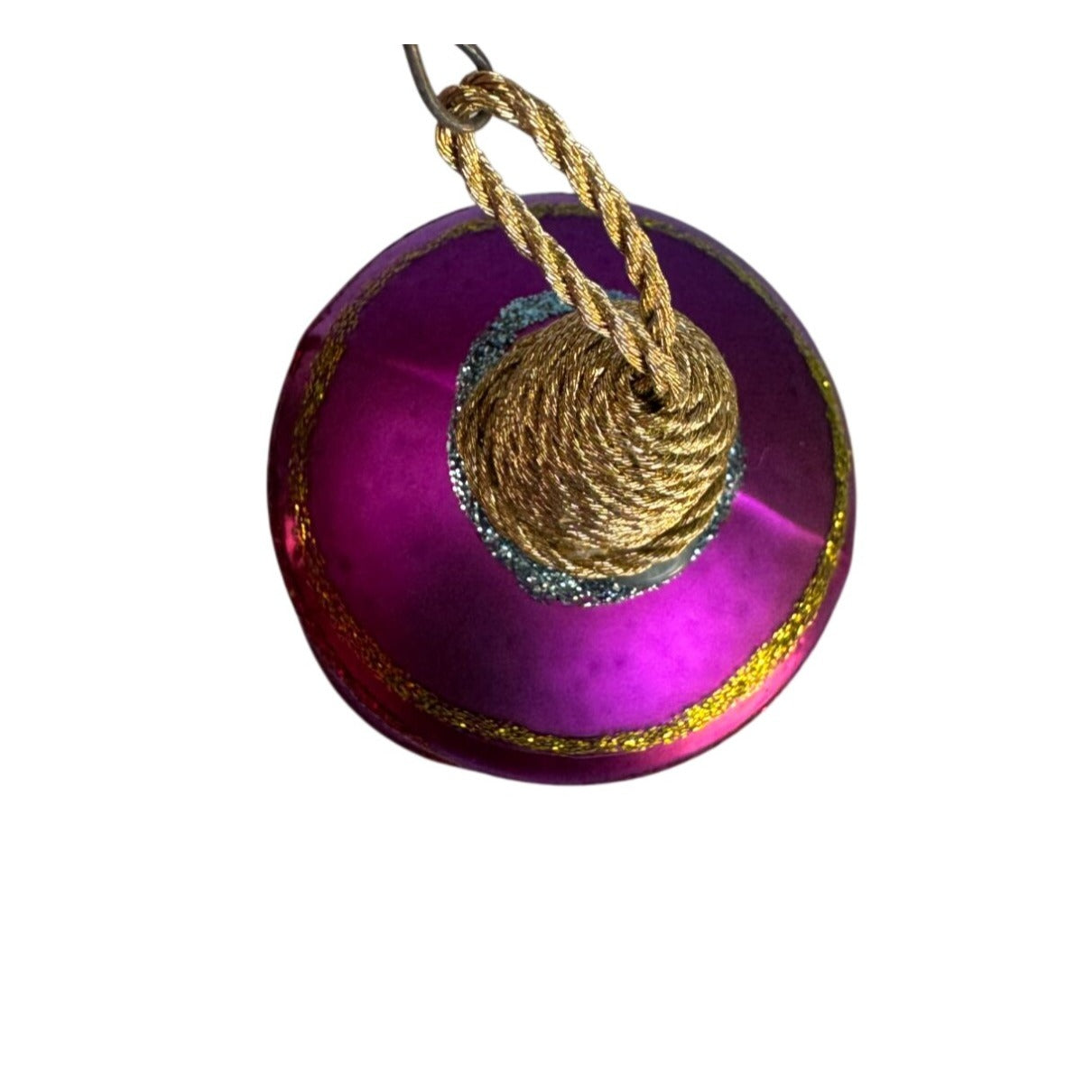 German Glass Glittered Spindle Ornament Purple Blue Gold 3 1/2 Inch Holiday Décor