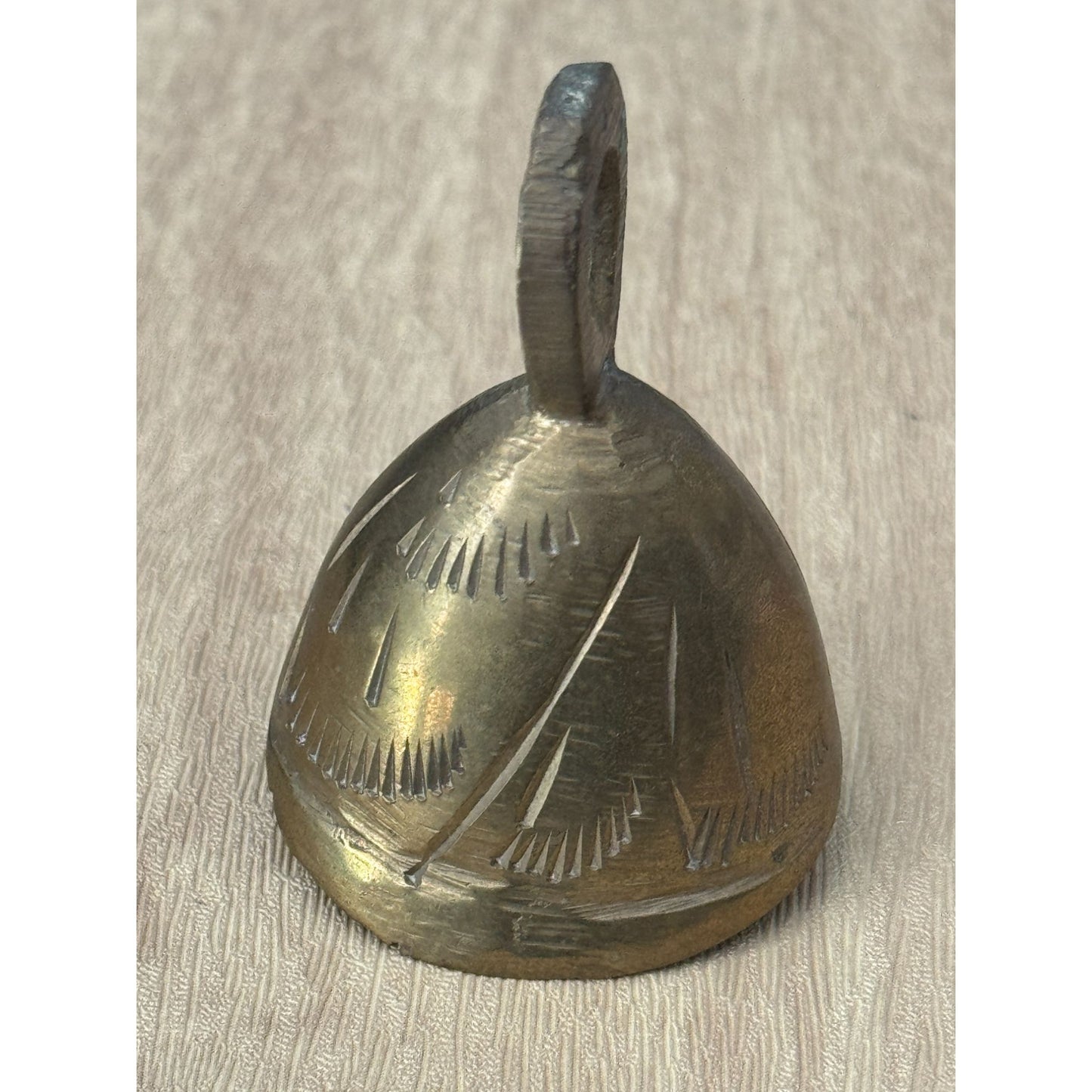 Vintage Brass Sarna Small Bell Made In India With Etched Design 2.5" X 1.5"