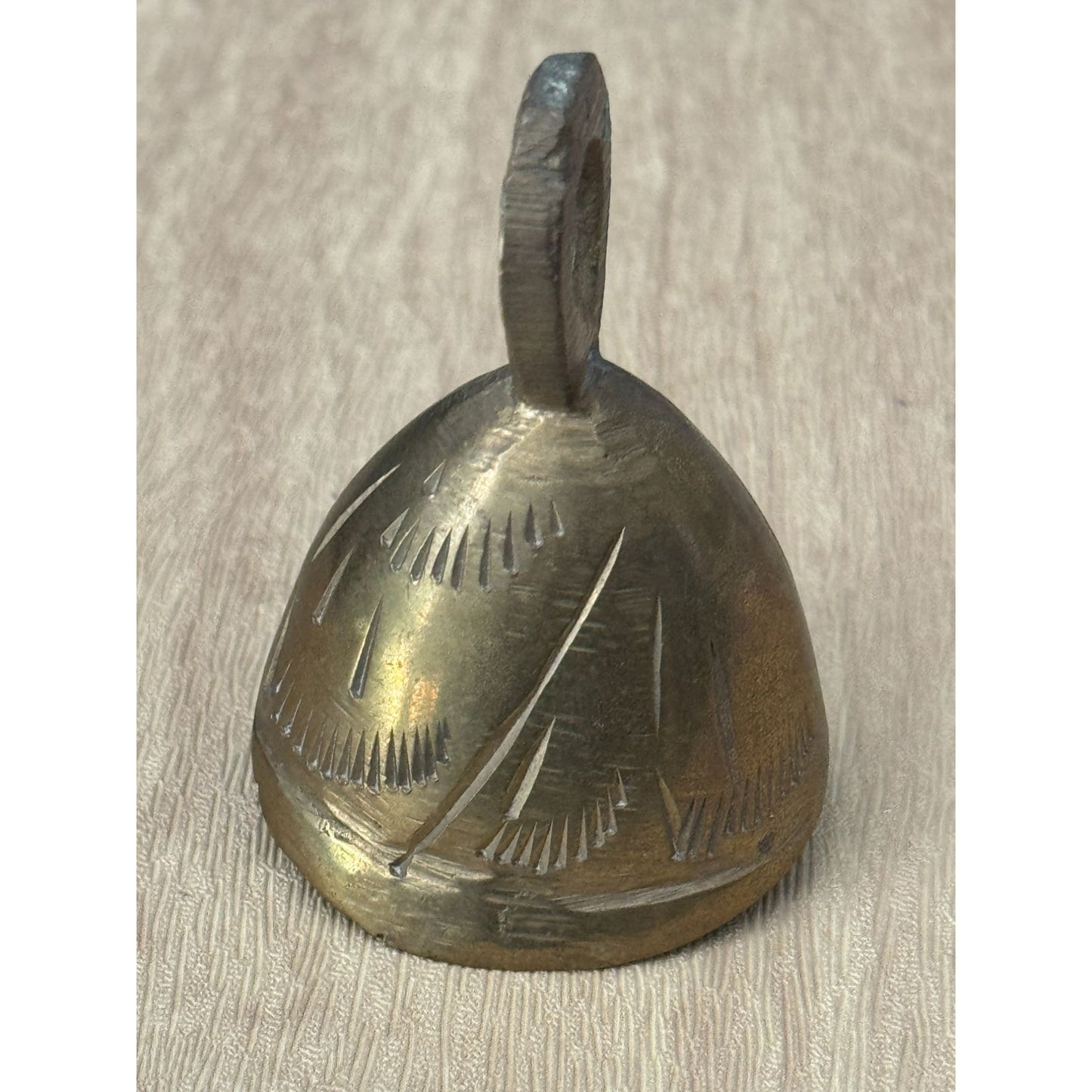 Vintage Brass Sarna Small Bell Made In India With Etched Design 2.5" X 1.5"
