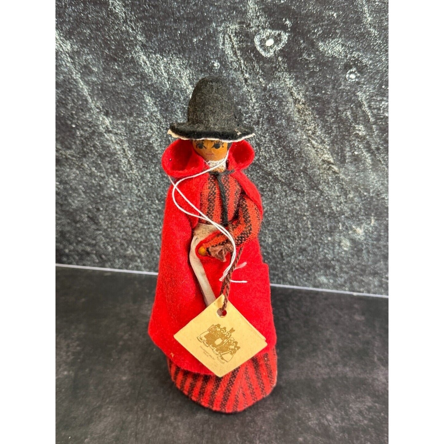 Vintage Fishguard Lady Wales Wooden Doll with Original Tag