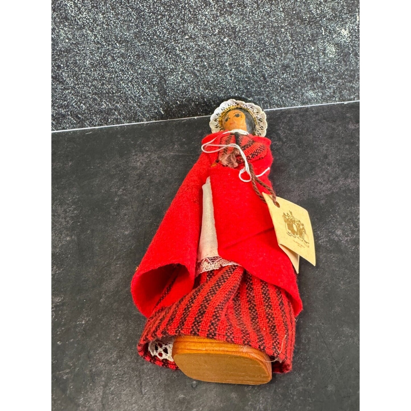 Vintage Fishguard Lady Wales Wooden Doll with Original Tag