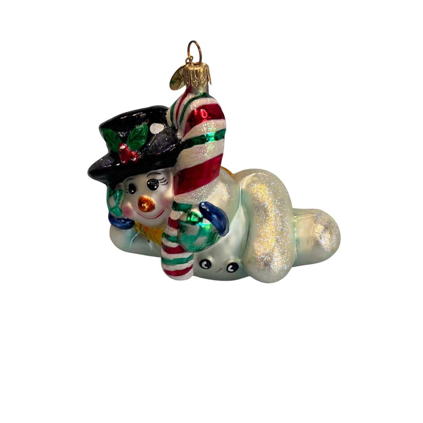 Christopher Radko Chillin Snowman Ornament Glass Multicolor Retired 4.5 Inches