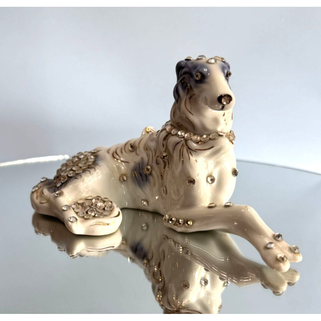 Vintage Art-Shaw Japan Borzoi Dog Figurine Rhinestone Glam Mid Century Ceramic