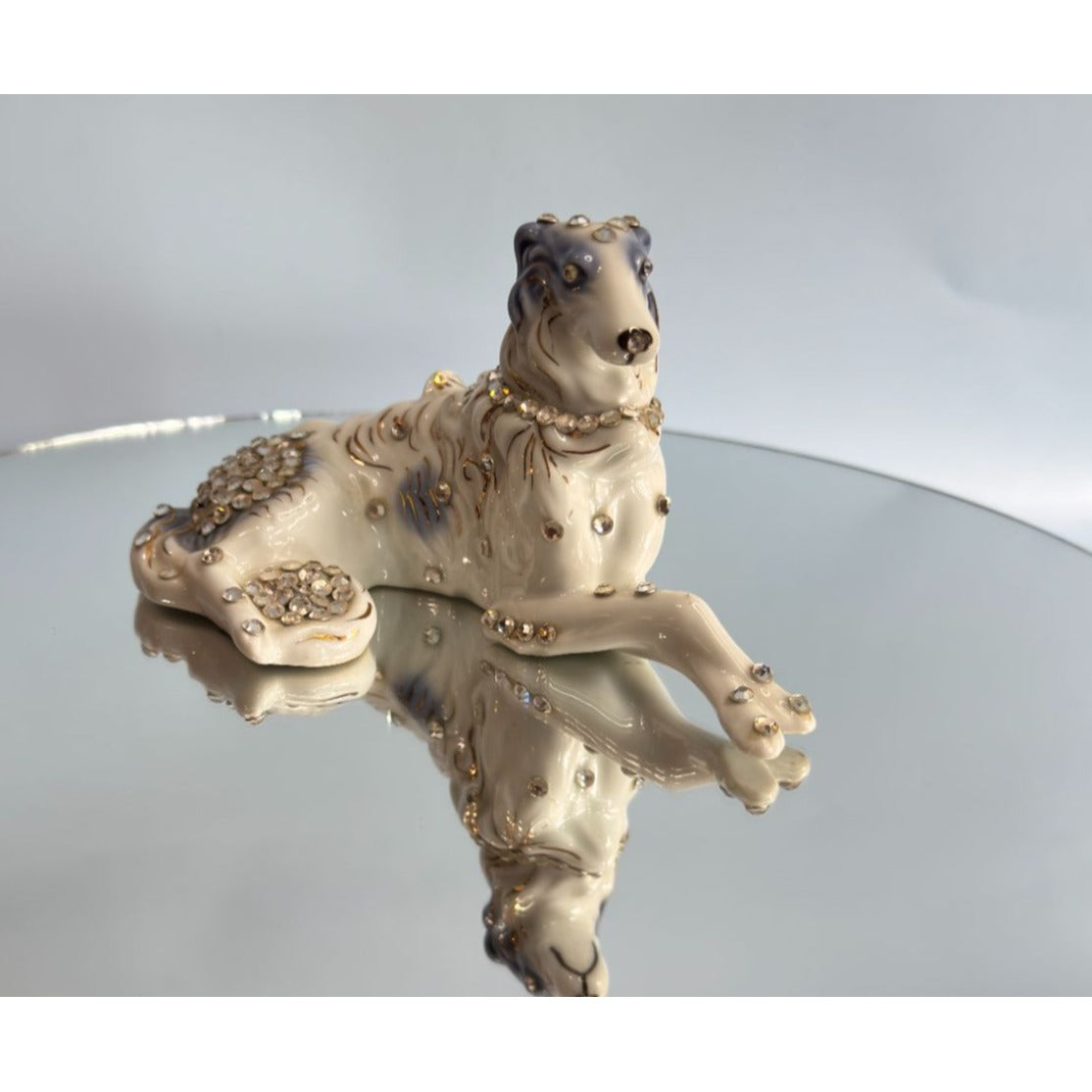 Vintage Art-Shaw Japan Borzoi Dog Figurine Rhinestone Glam Mid Century Ceramic