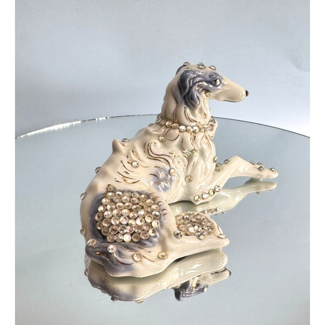 Vintage Art-Shaw Japan Borzoi Dog Figurine Rhinestone Glam Mid Century Ceramic