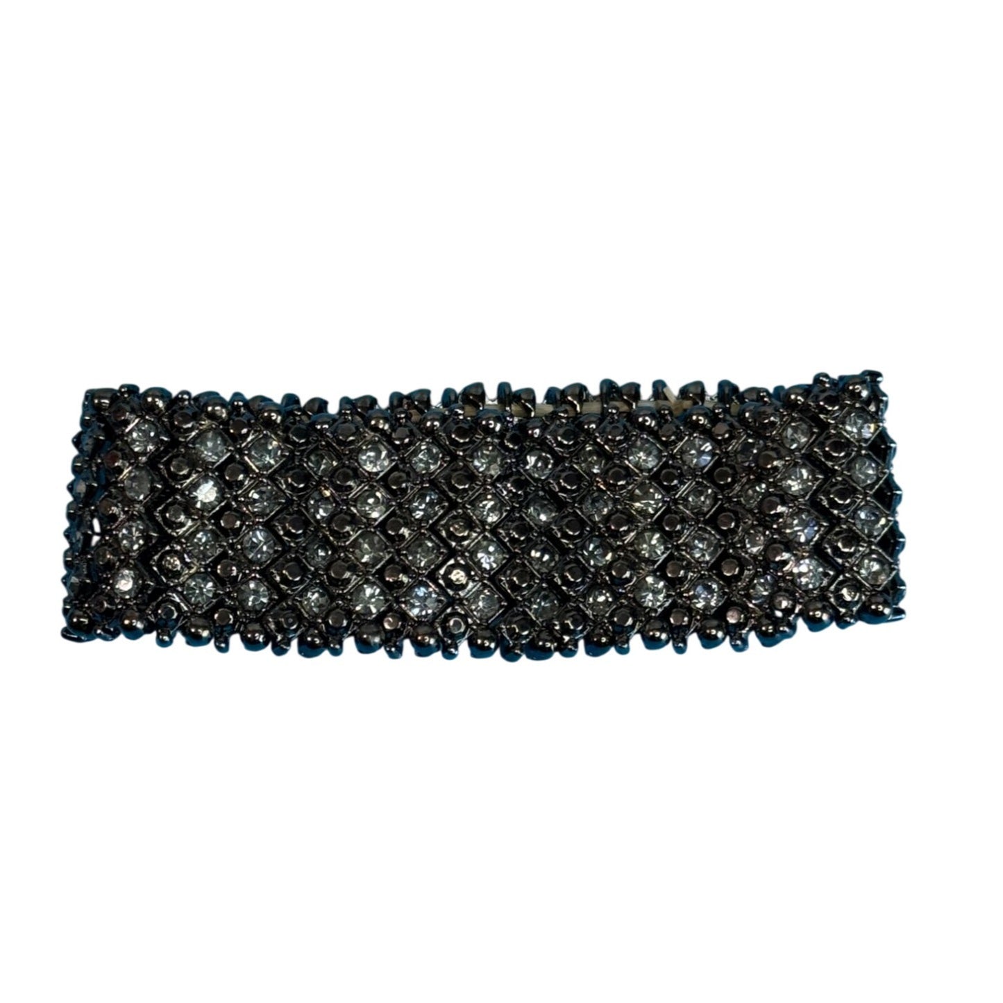Wide Gunmetal Crystal Stretch Cuff Bracelet Black Chrome Rhinestone Mesh 7"