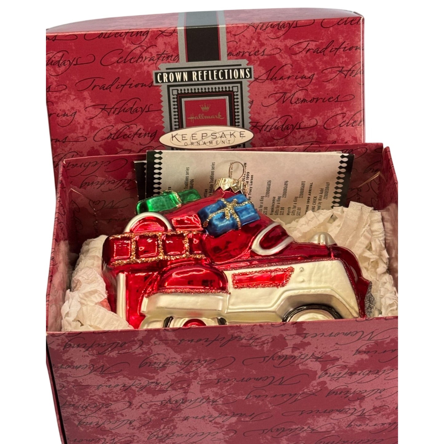 Crown Reflections 1998 Blown Glass Fire Truck Ornament With Gifts In Original Box