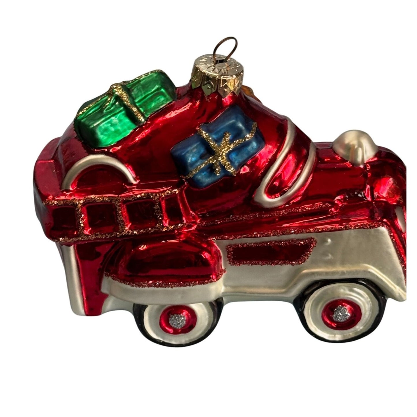 Crown Reflections 1998 Blown Glass Fire Truck Ornament With Gifts In Original Box