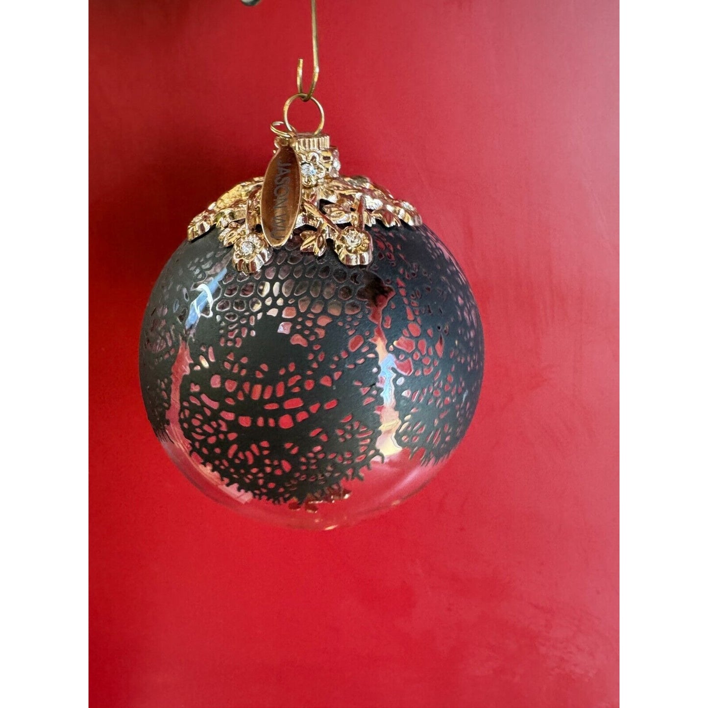 Jason Wu Large Glass Ornament Gold Rhinestone Trimmed Black Lace Designer Tag