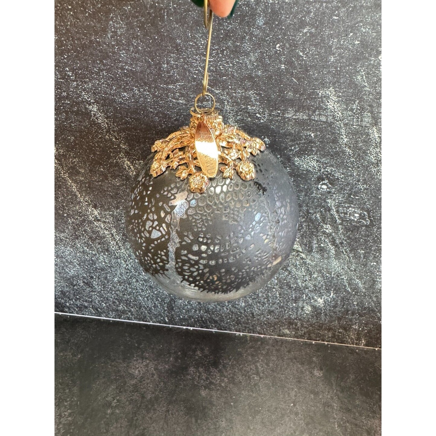 Jason Wu Large Glass Ornament Gold Rhinestone Trimmed Black Lace Designer Tag