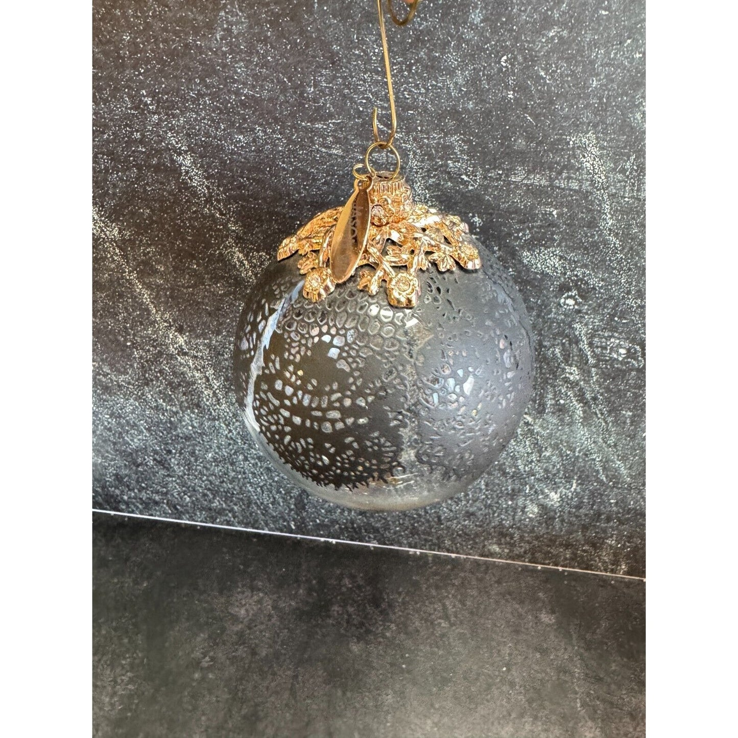 Jason Wu Large Glass Ornament Gold Rhinestone Trimmed Black Lace Designer Tag