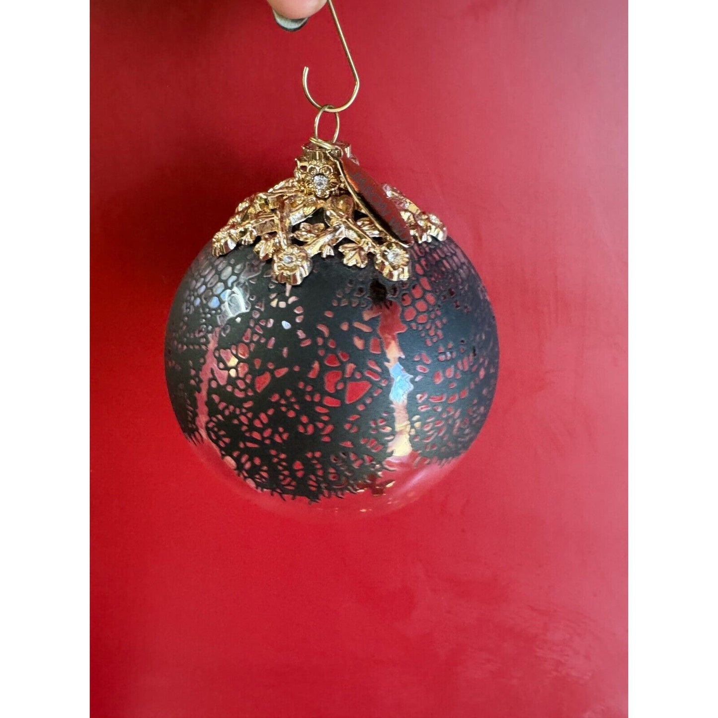 Jason Wu Large Glass Ornament Gold Rhinestone Trimmed Black Lace Designer Tag