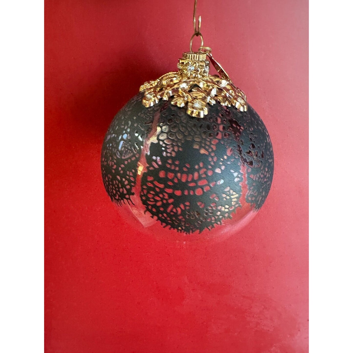 Jason Wu Large Glass Ornament Gold Rhinestone Trimmed Black Lace Designer Tag
