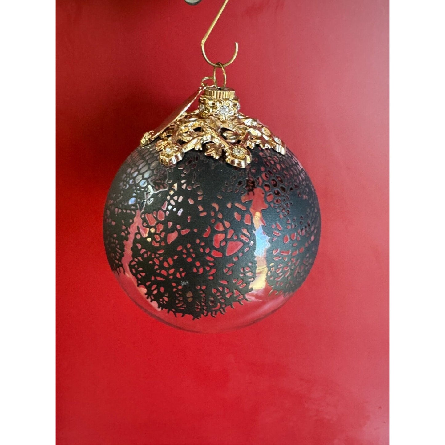 Jason Wu Large Glass Ornament Gold Rhinestone Trimmed Black Lace Designer Tag