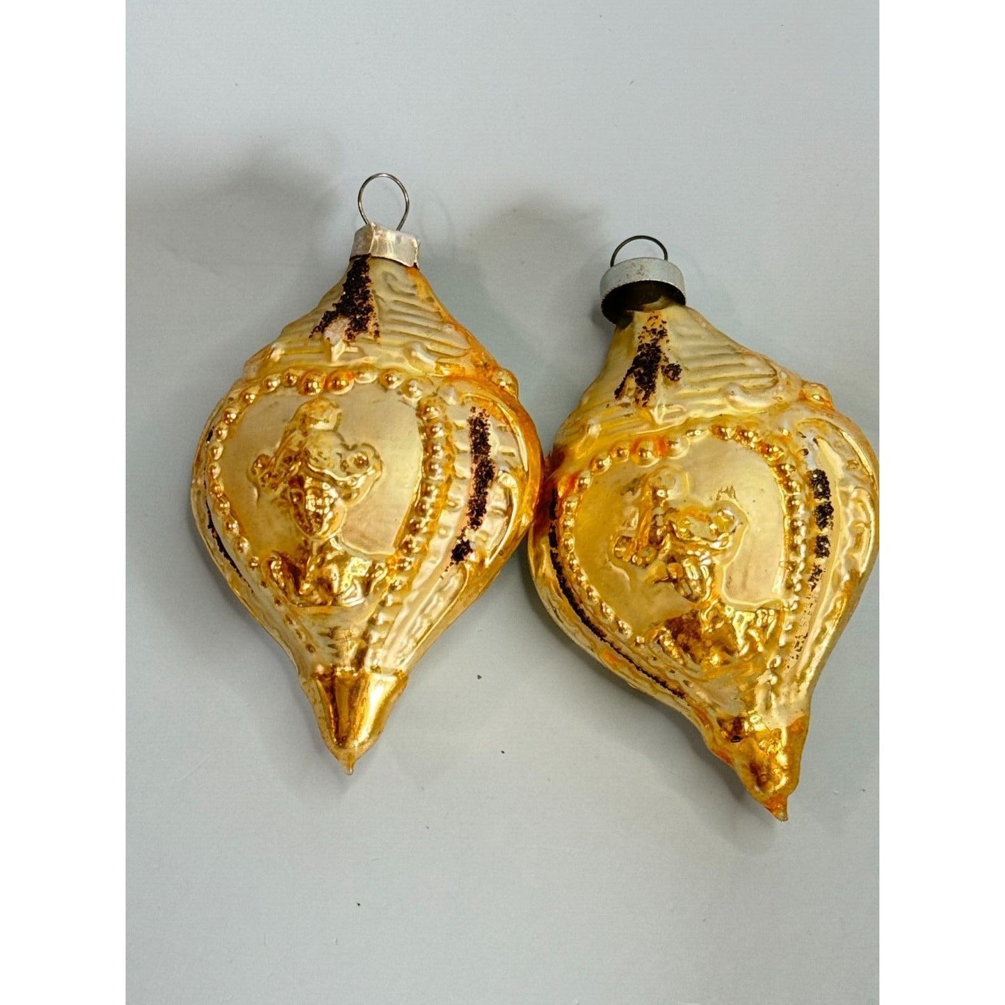 2 Antique Blown Glass Christmas Victorian Ornate Ornaments West Germany 4"
