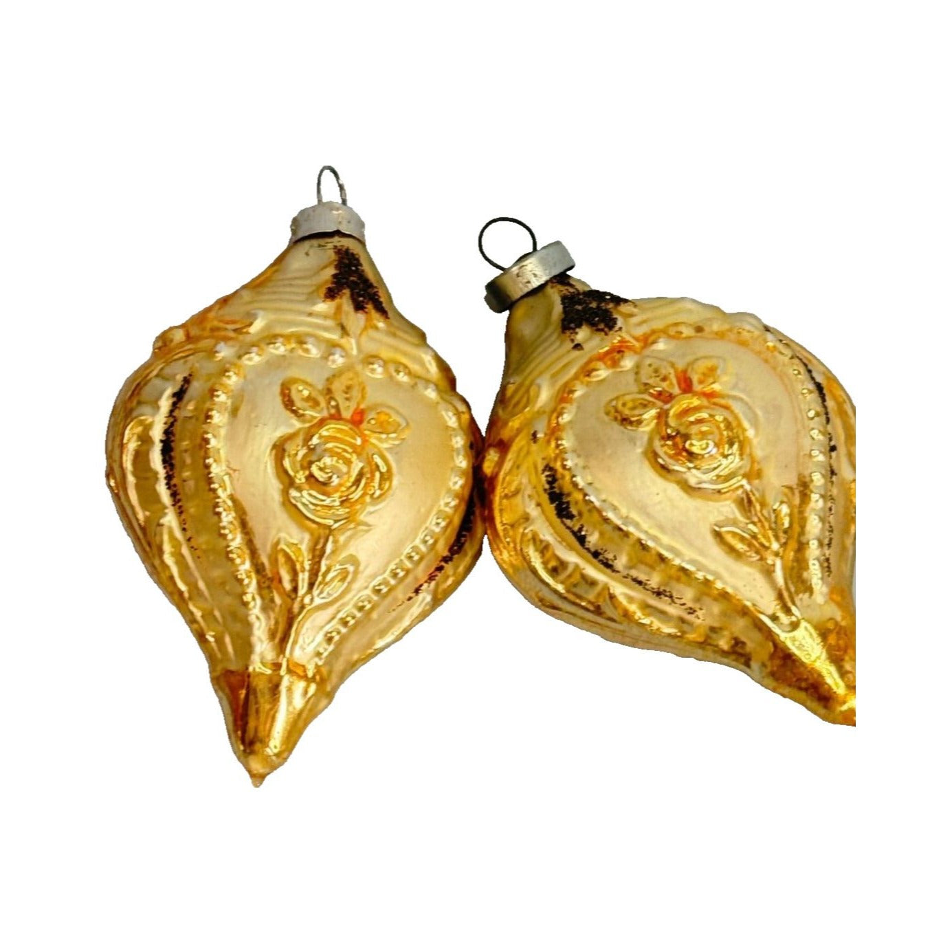 2 Antique Blown Glass Christmas Victorian Ornate Ornaments West Germany 4"