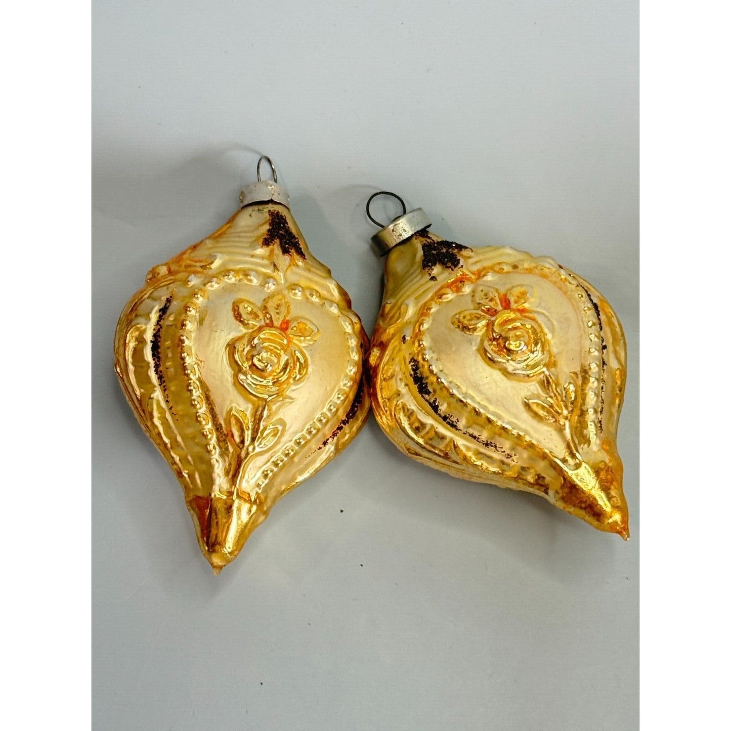 2 Antique Blown Glass Christmas Victorian Ornate Ornaments West Germany 4"