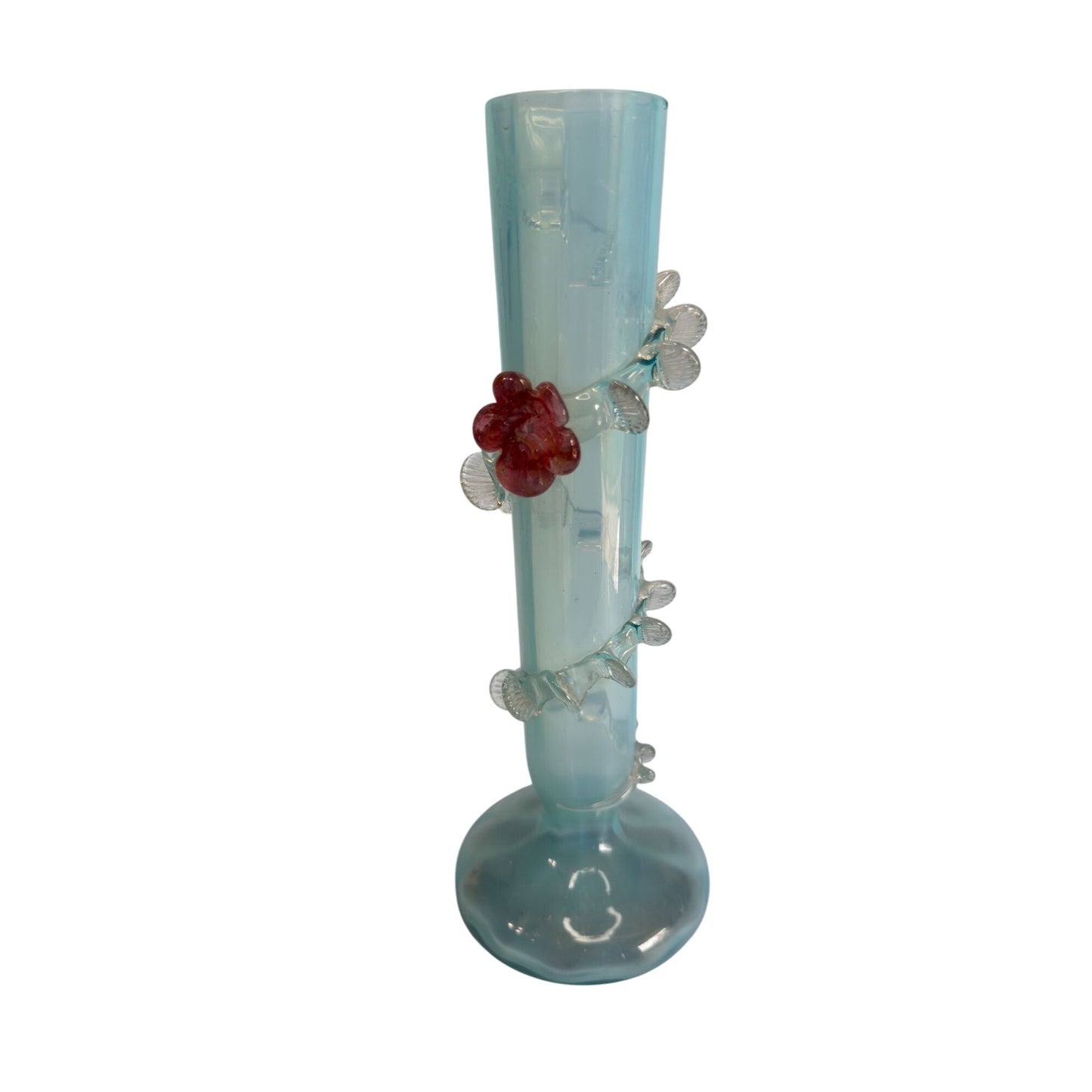 Tall Blue Art Glass Vase With Rose Embossed Design