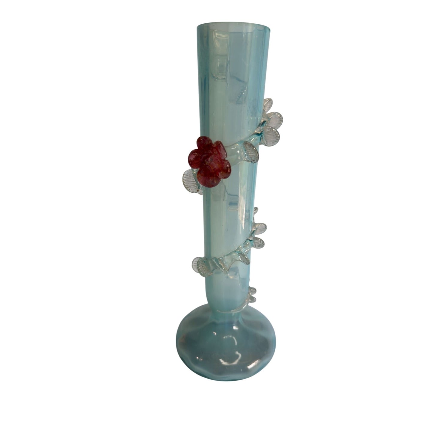 Tall Blue Art Glass Vase With Rose Embossed Design