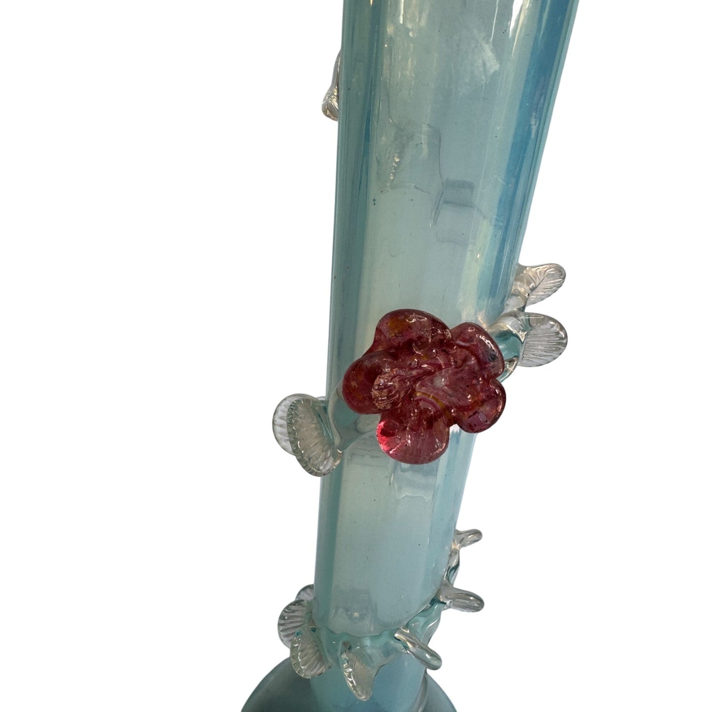 Tall Blue Art Glass Vase With Rose Embossed Design