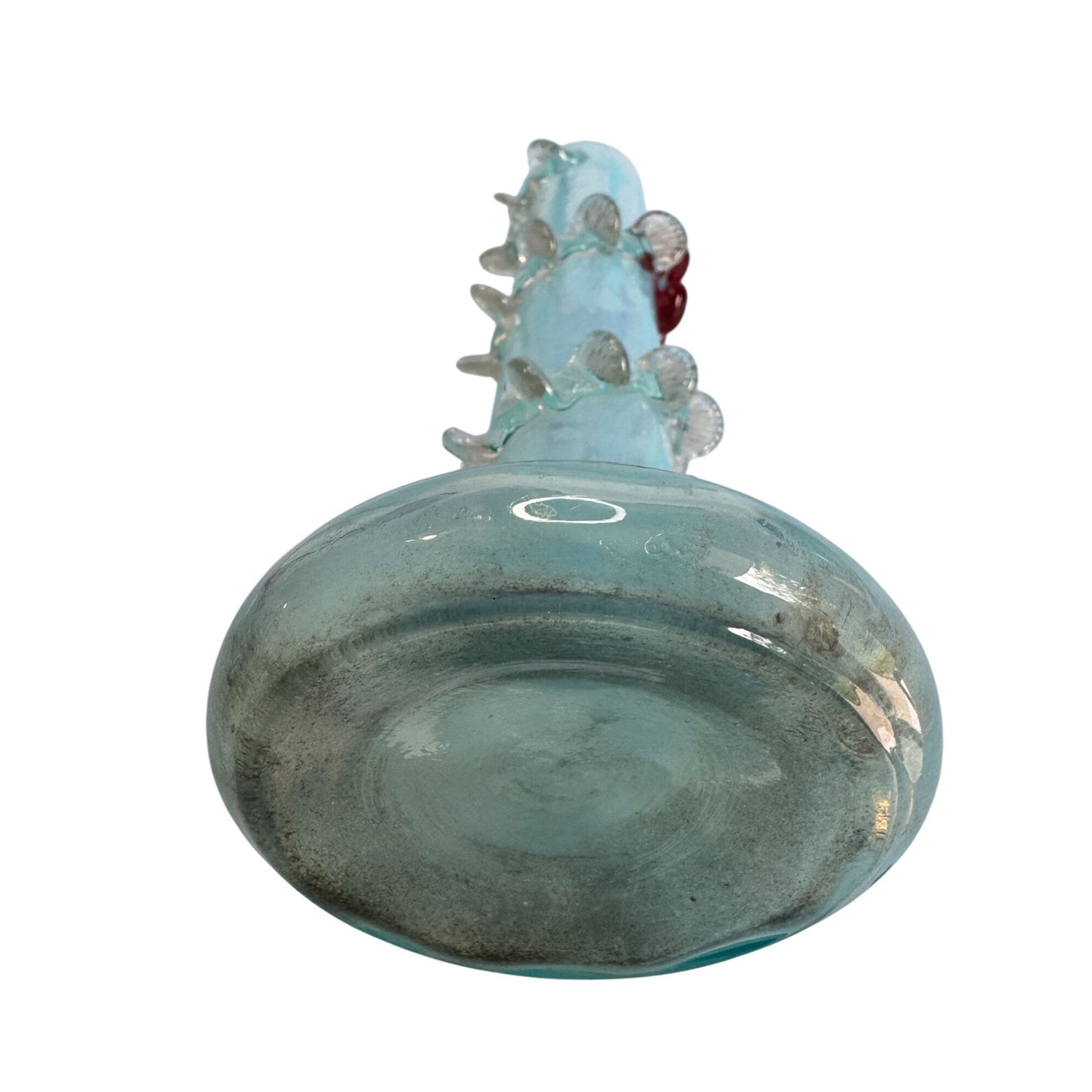 Tall Blue Art Glass Vase With Rose Embossed Design