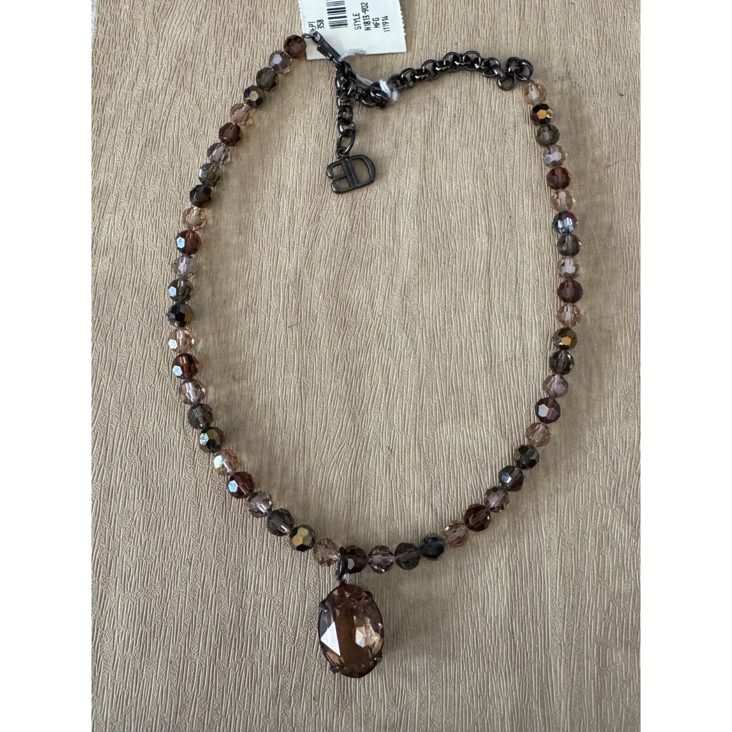Blair Delmonico Beaded Necklace With Crystal Pendant 15" Length Adjustable Chain
