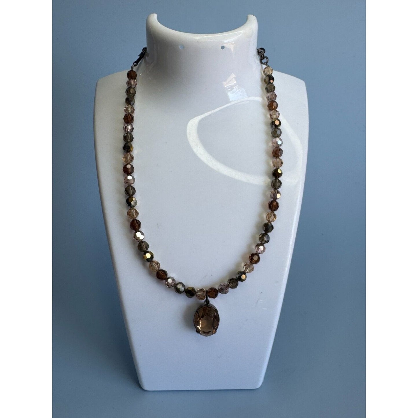 Blair Delmonico Beaded Necklace With Crystal Pendant 15" Length Adjustable Chain