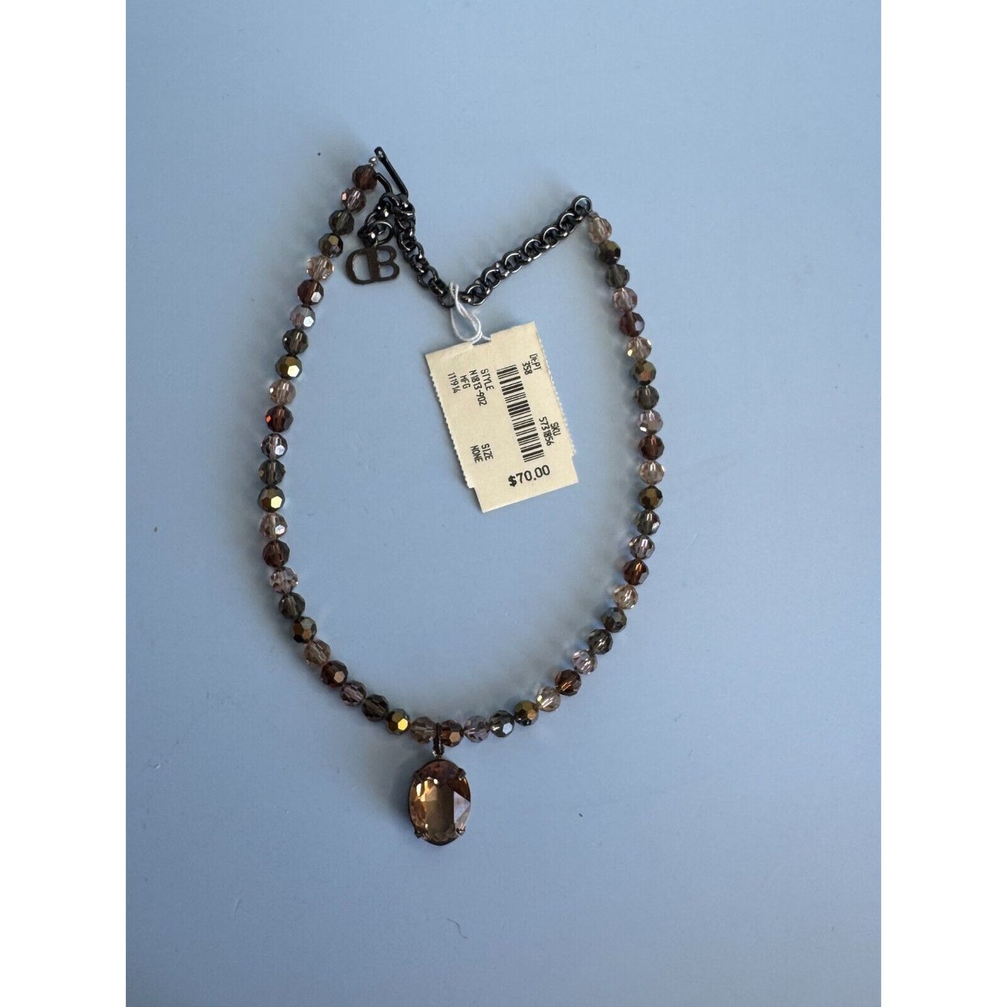 Blair Delmonico Beaded Necklace With Crystal Pendant 15" Length Adjustable Chain