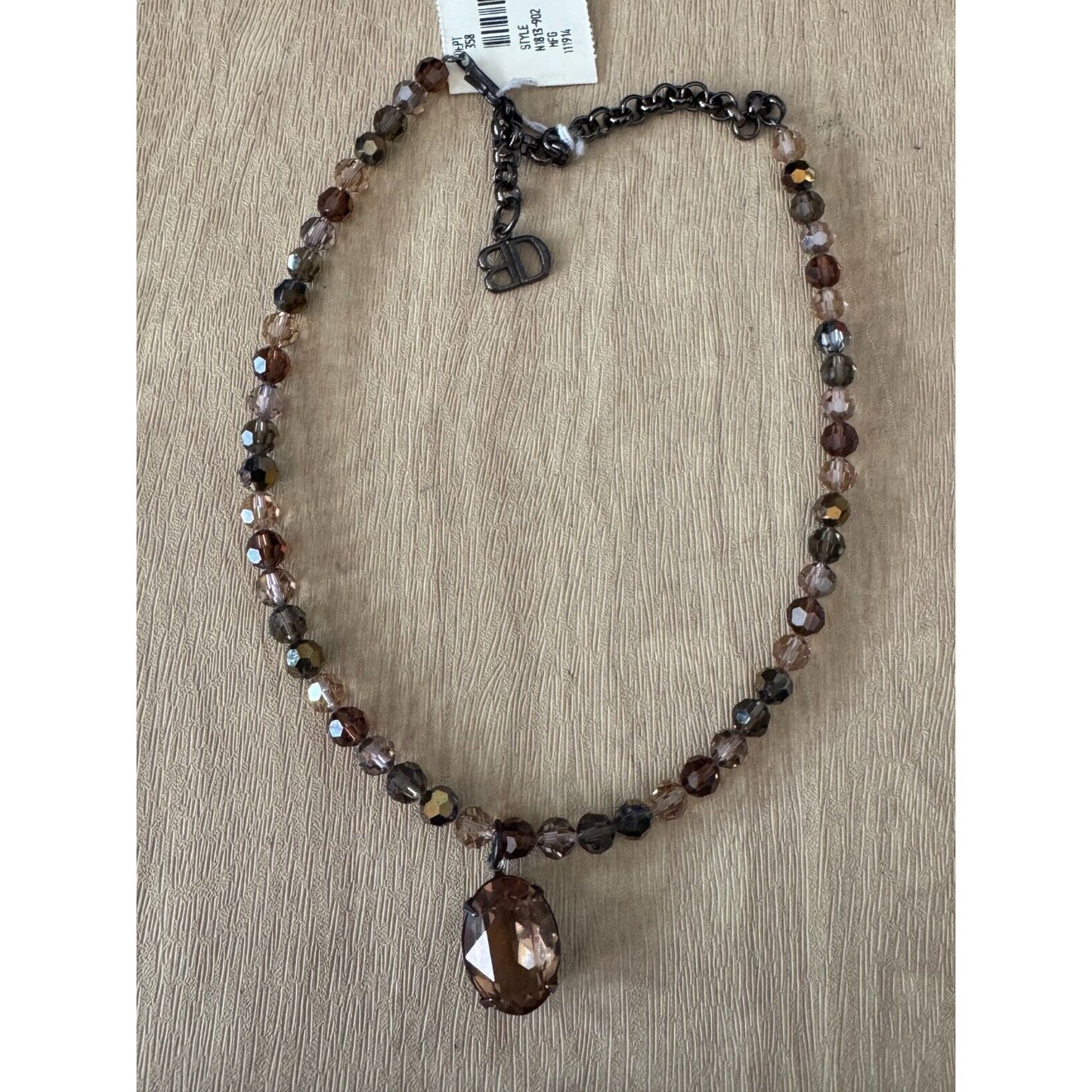 Blair Delmonico Beaded Necklace With Crystal Pendant 15" Length Adjustable Chain