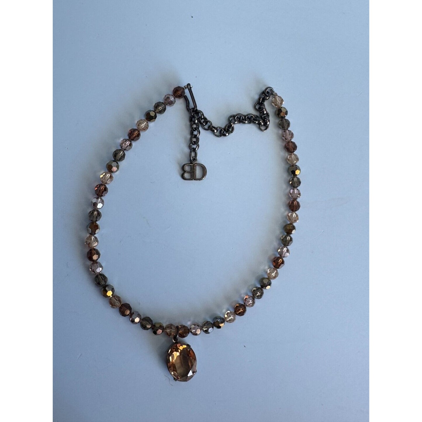 Blair Delmonico Beaded Necklace With Crystal Pendant 15" Length Adjustable Chain