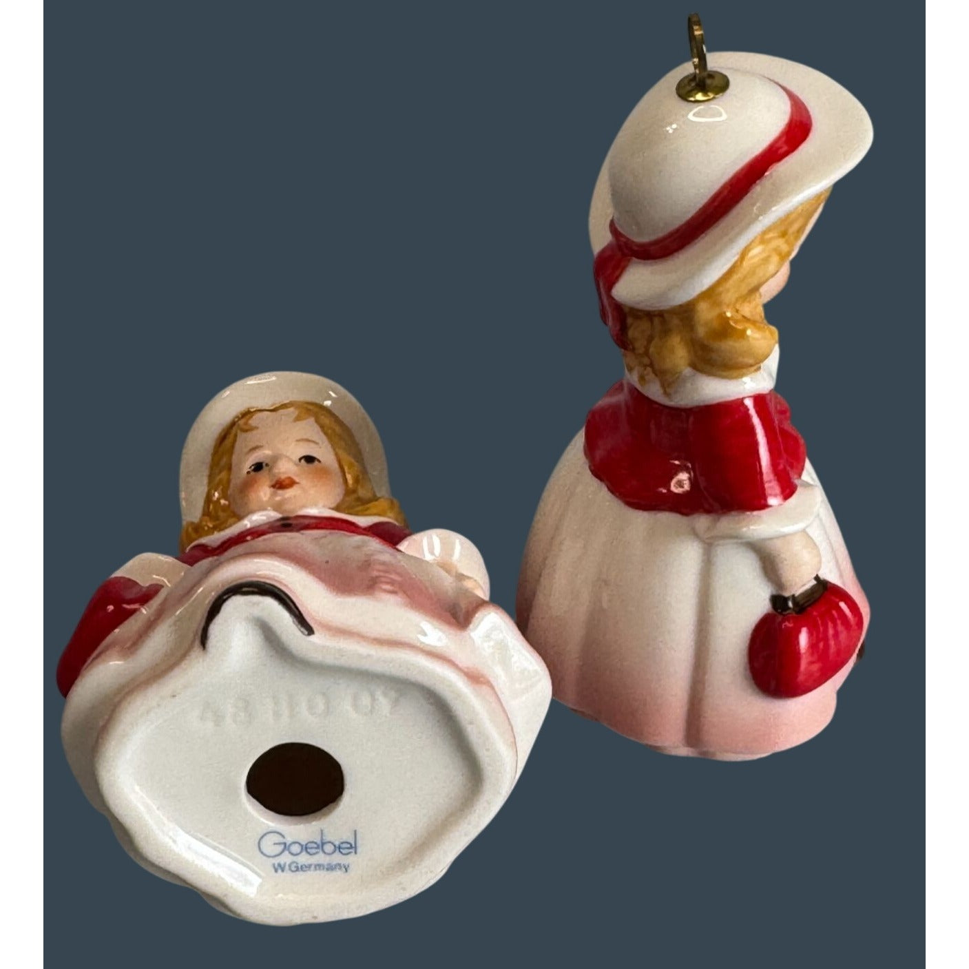 Pair 1988 Goebel W Germany 11th Edition Ceramic Bell Ornament Girl With Muff 4"