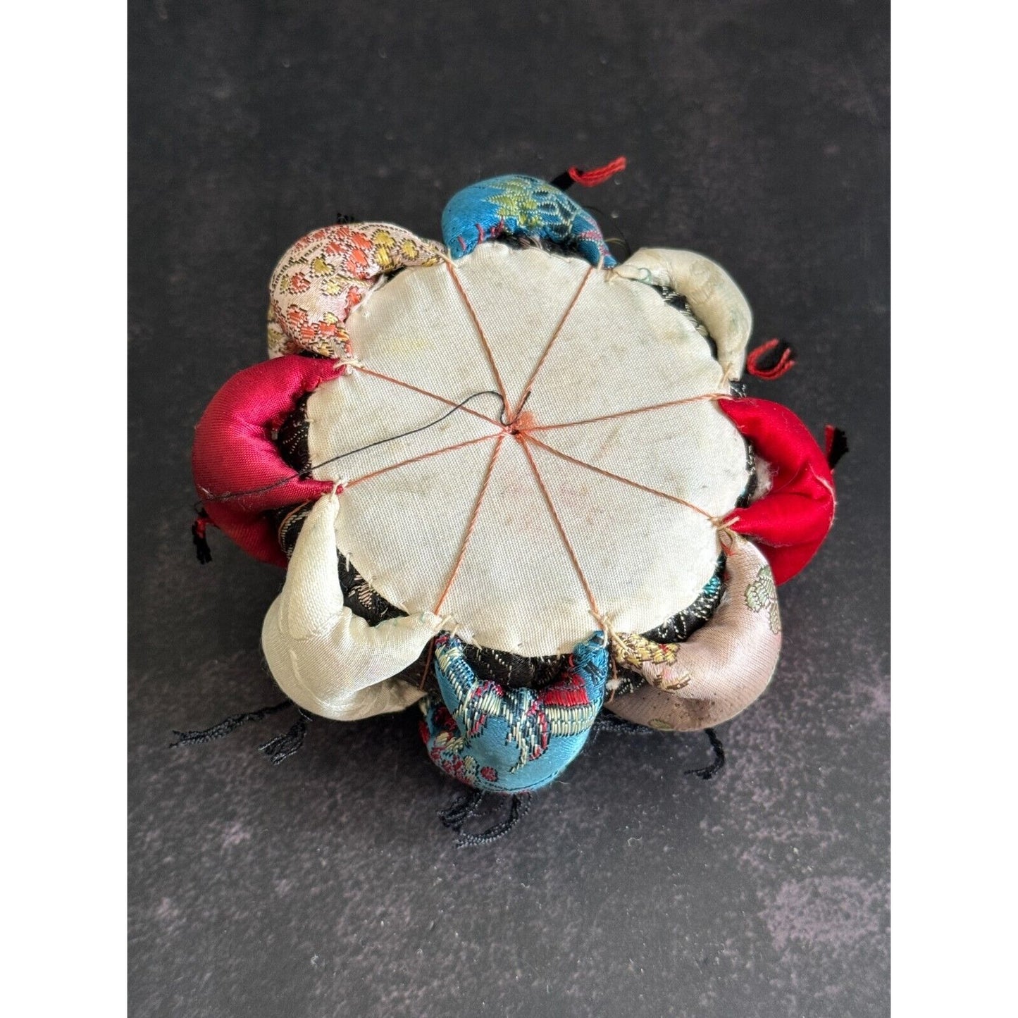 Vintage Chinese Silk Pin Cushion With Baby Doll Accents - Collectible Sewing Accessory