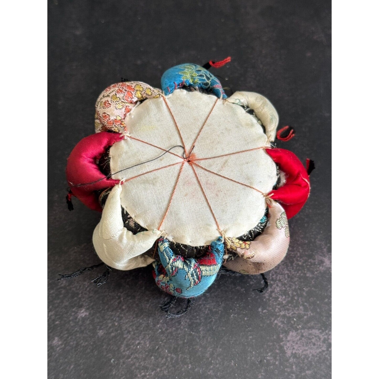 Vintage Chinese Silk Pin Cushion With Baby Doll Accents - Collectible Sewing Accessory