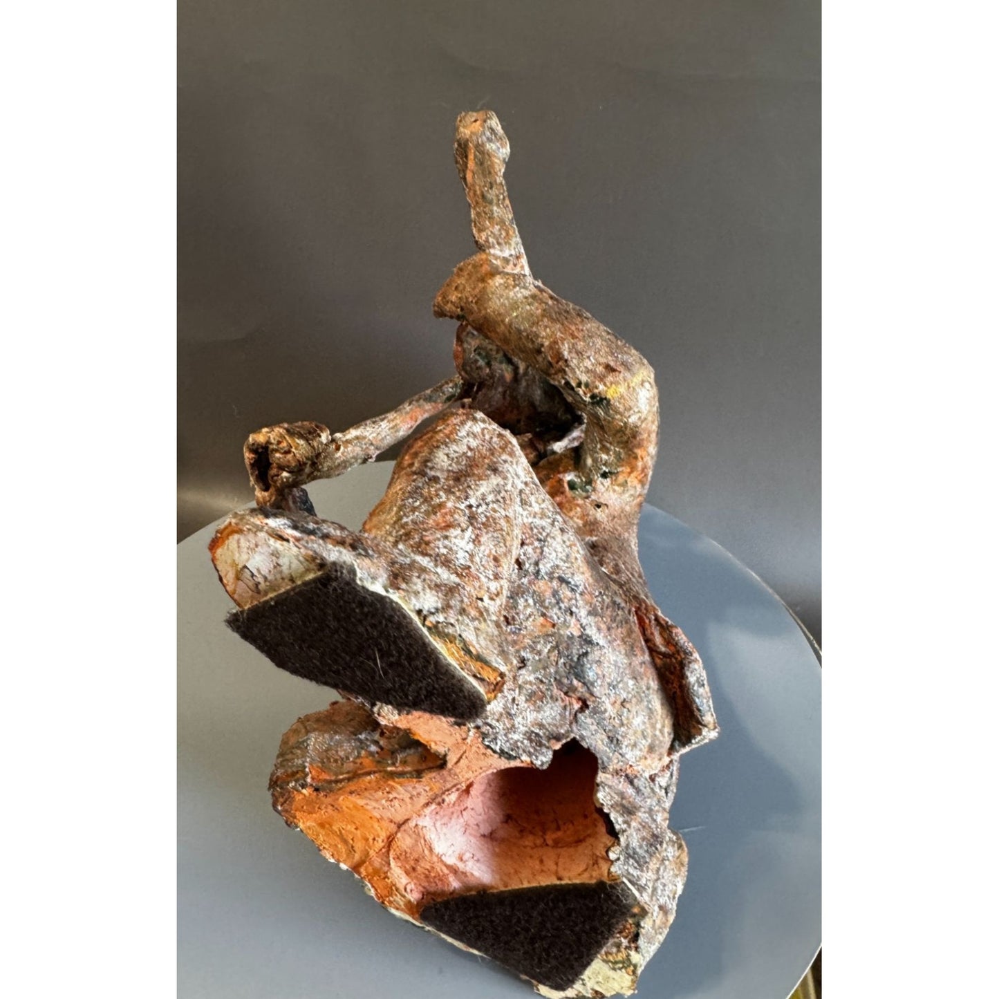 Hand Sculpted Terracotta Violinist With Snake Rustic Folk Art Figure 10 Inch