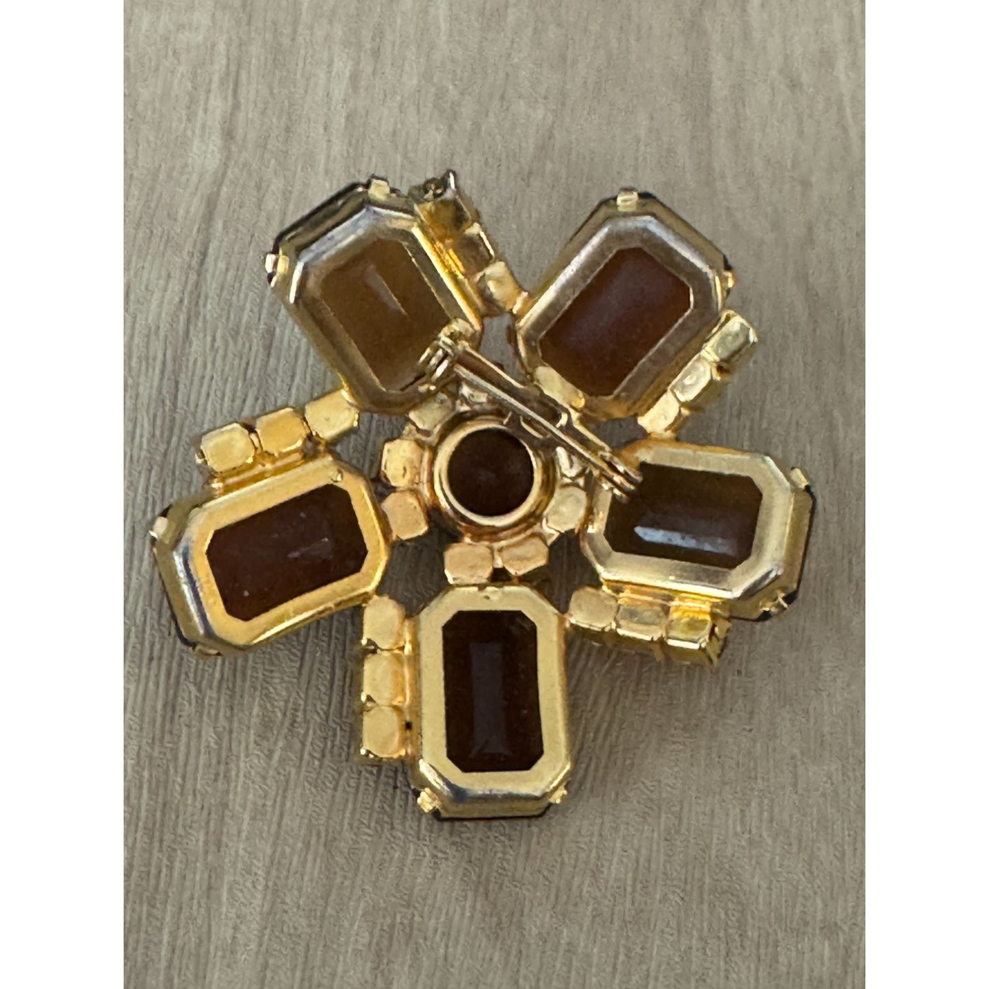 Vintage Rhinestone Brooch Amber Honey Glass Accent Jewelry Piece