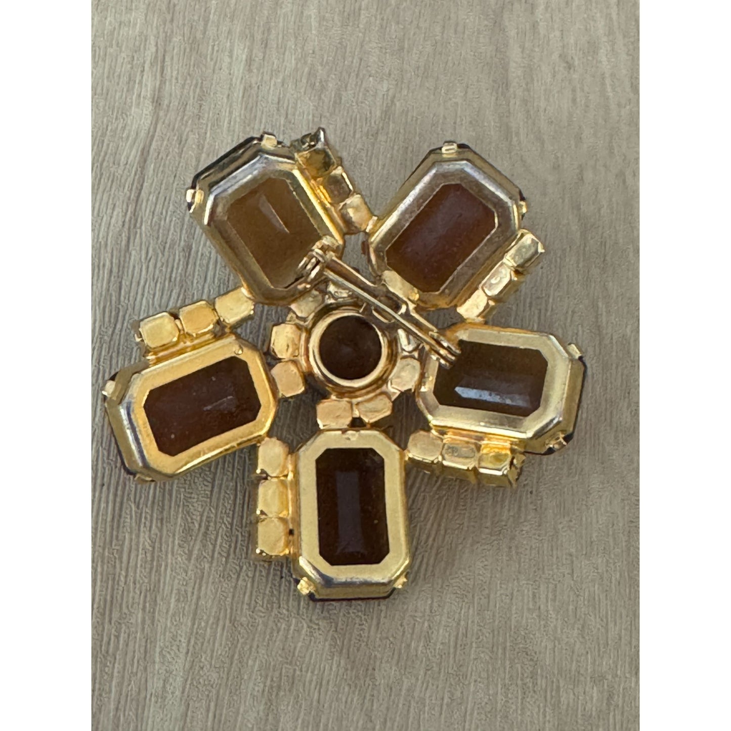 Vintage Rhinestone Brooch Amber Honey Glass Accent Jewelry Piece