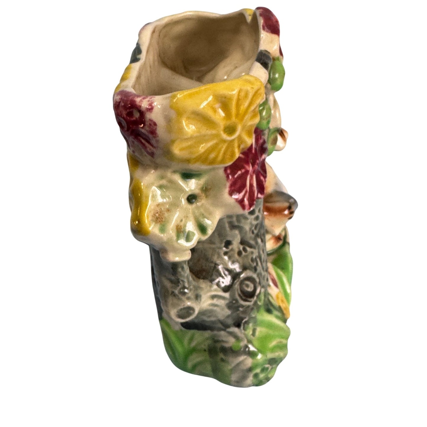 Vintage Japan Chipmunk Wall Pocket Planter Tree Flowers Hand Painted 1950s 5.25