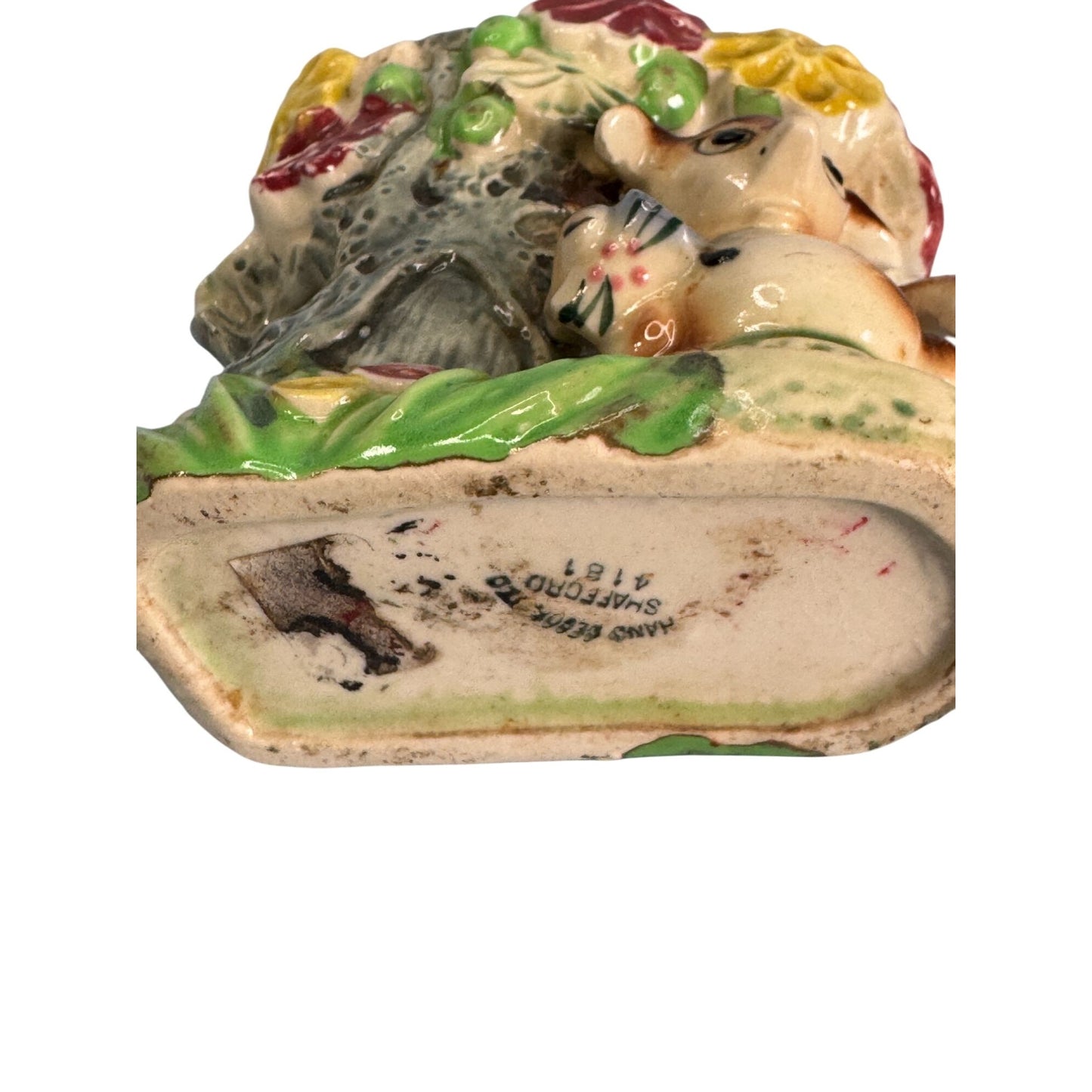 Vintage Japan Chipmunk Wall Pocket Planter Tree Flowers Hand Painted 1950s 5.25