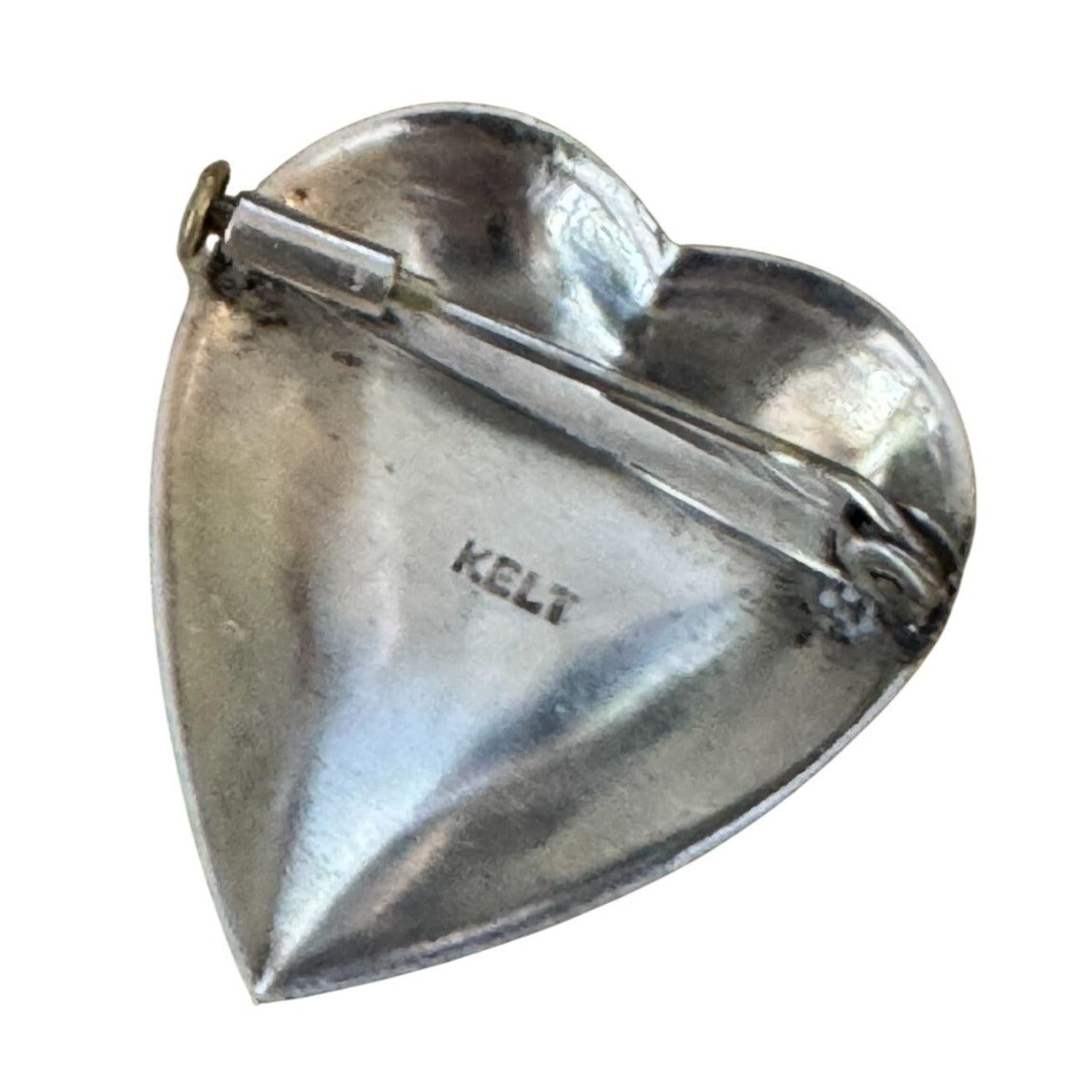 Vintage Kelt Sterling Silver Heart Brooch Floral Design France C1930s 1 1/8"