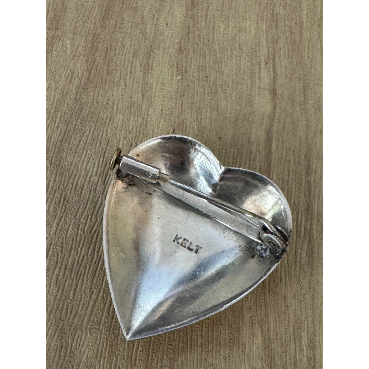 Vintage Kelt Sterling Silver Heart Brooch Floral Design France C1930s 1 1/8"