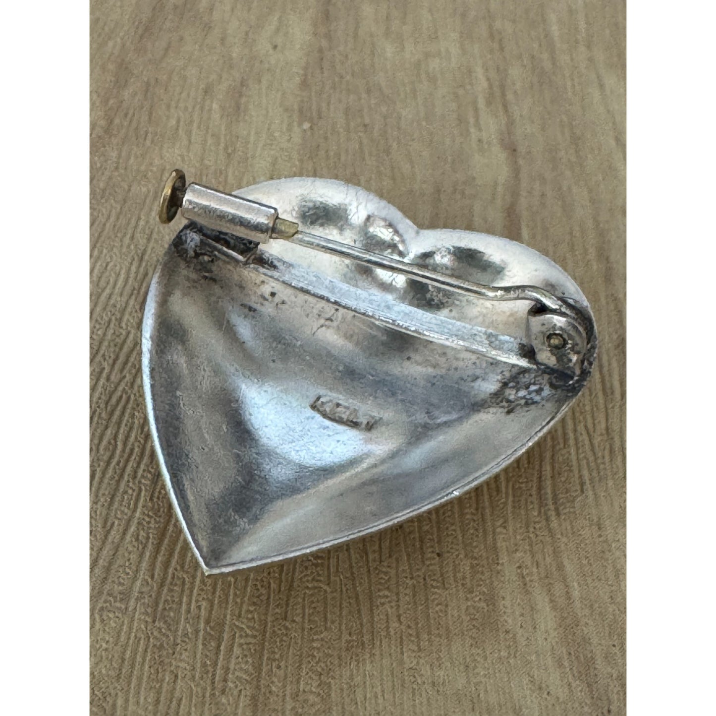 Vintage Kelt Sterling Silver Heart Brooch Floral Design France C1930s 1 1/8"