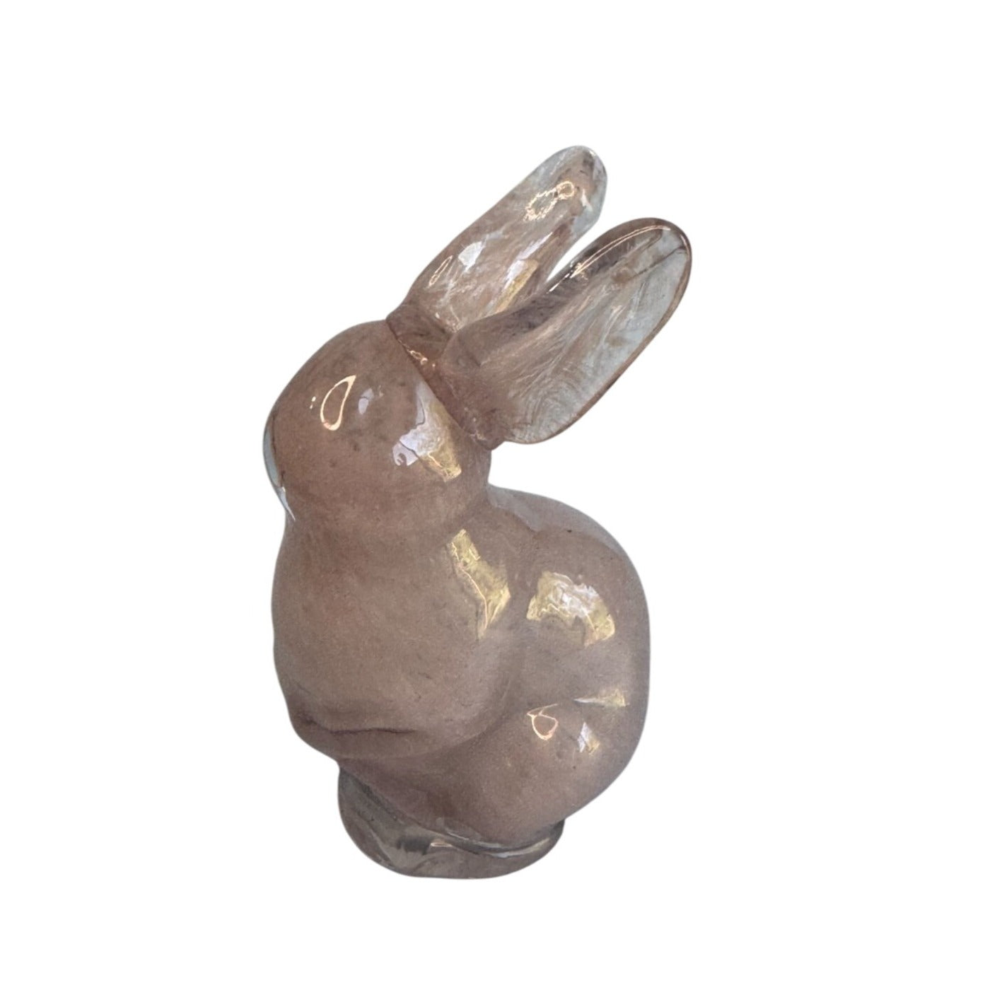 Art Glass Rabbit Pink Clear Blown Glass Bunny Figurine 4 Inches