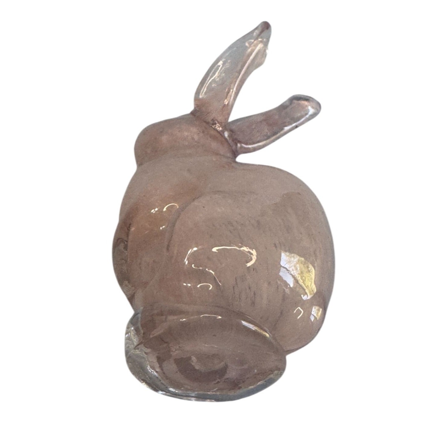 Art Glass Rabbit Pink Clear Blown Glass Bunny Figurine 4 Inches