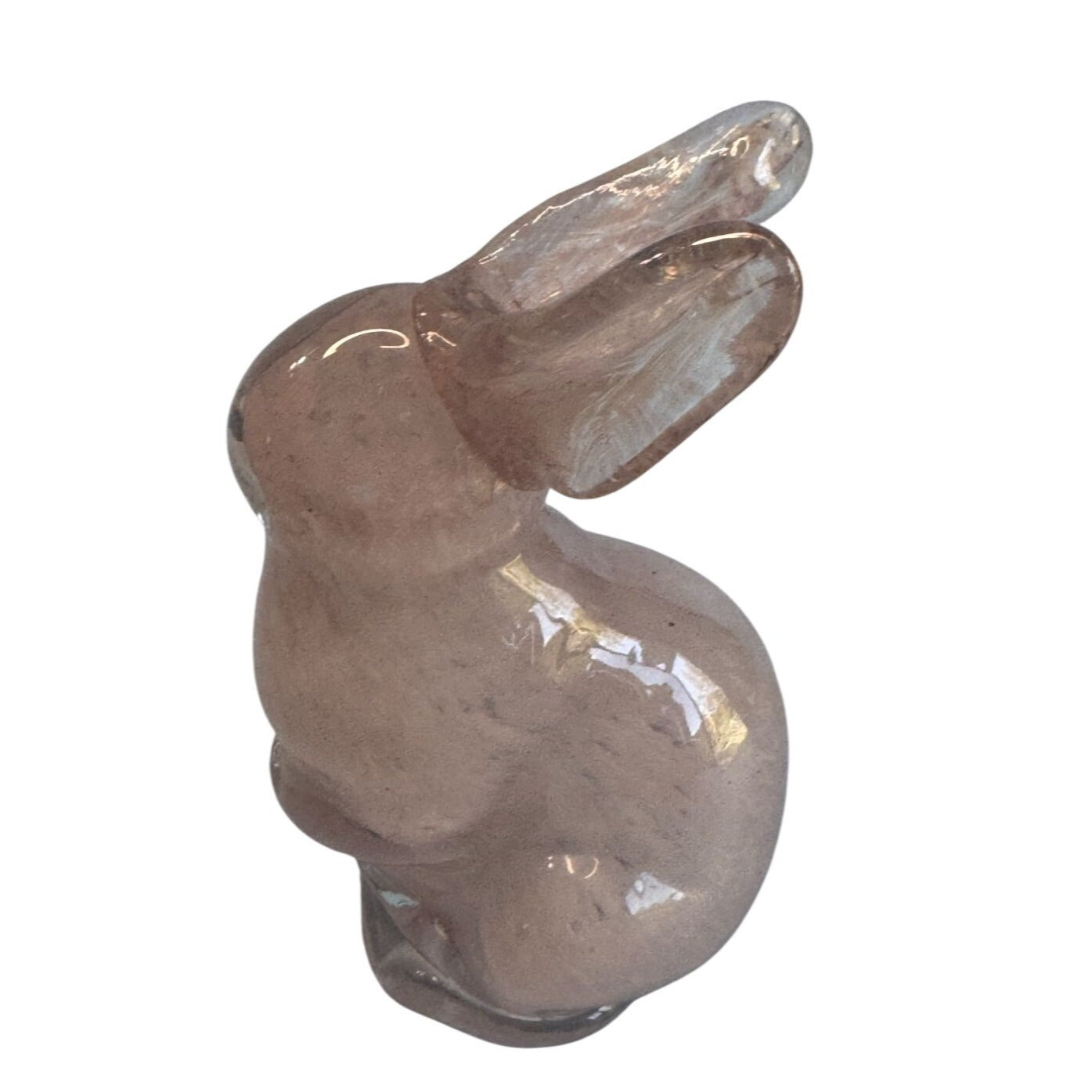 Art Glass Rabbit Pink Clear Blown Glass Bunny Figurine 4 Inches