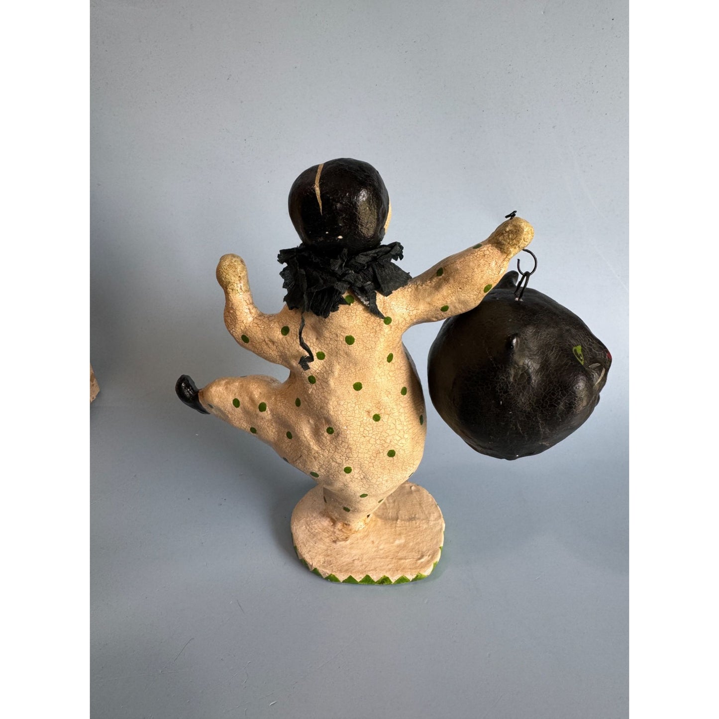 2004 Nicole Sayers Paper Mache Dancing Clown & Black Cat Halloween Figurine SCF
